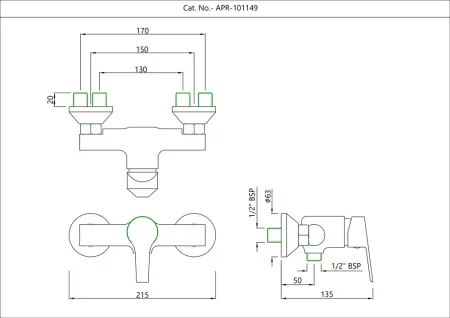 Однорычажный смеситель для душа Essco Aspire APR-CHR-101149 Хром